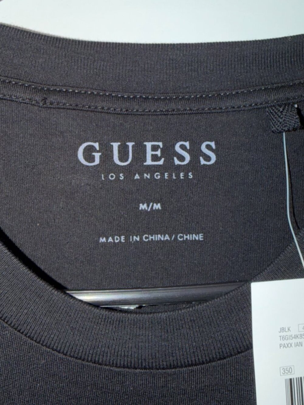Guess Paxx Ian Tape Crew T-Shirt Mens Jet Black Logo Tape Tee T6GI54K8502 M - Picture 6 of 8